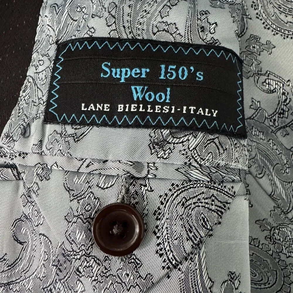 Tiglio Paisley Blazer Men 44R Super 150's Brown Pinstripe Wool Italy Sport Coat